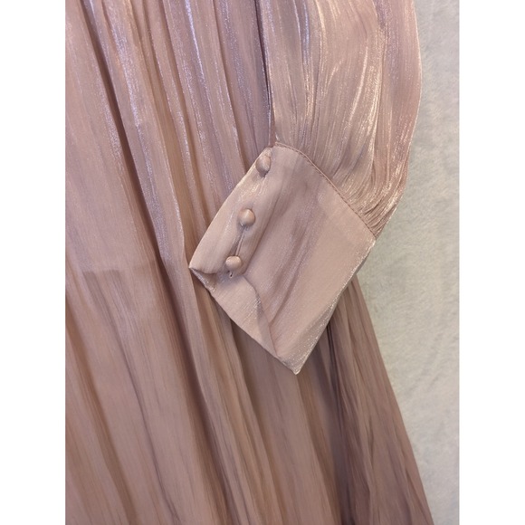 Anewsta Women's L Victorian Metallic Pleated Long Sleeve V Neck‎ Maxi Dress - Picture 4 of 11